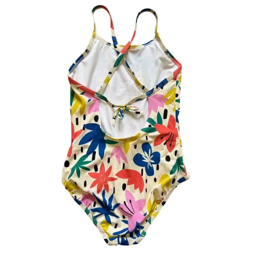 Hanna Andersson Girls' Swim One-Piece Bright Floral Print Size 8